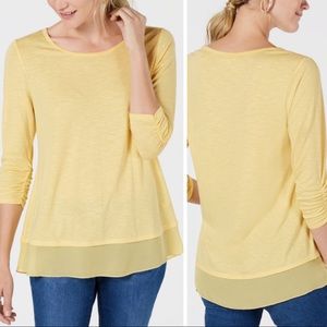 Style & Co. Chiffon-Hem Top. Size small. Color yellow